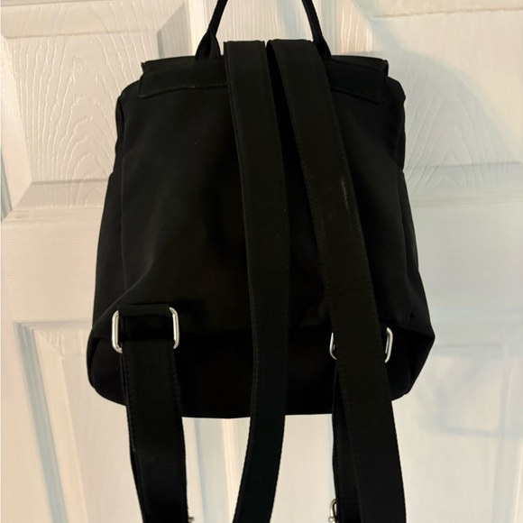 Talbots Black Nylon Backpack Purse Mini Travel Daypack Drawstring Flap - Picture 4 of 10